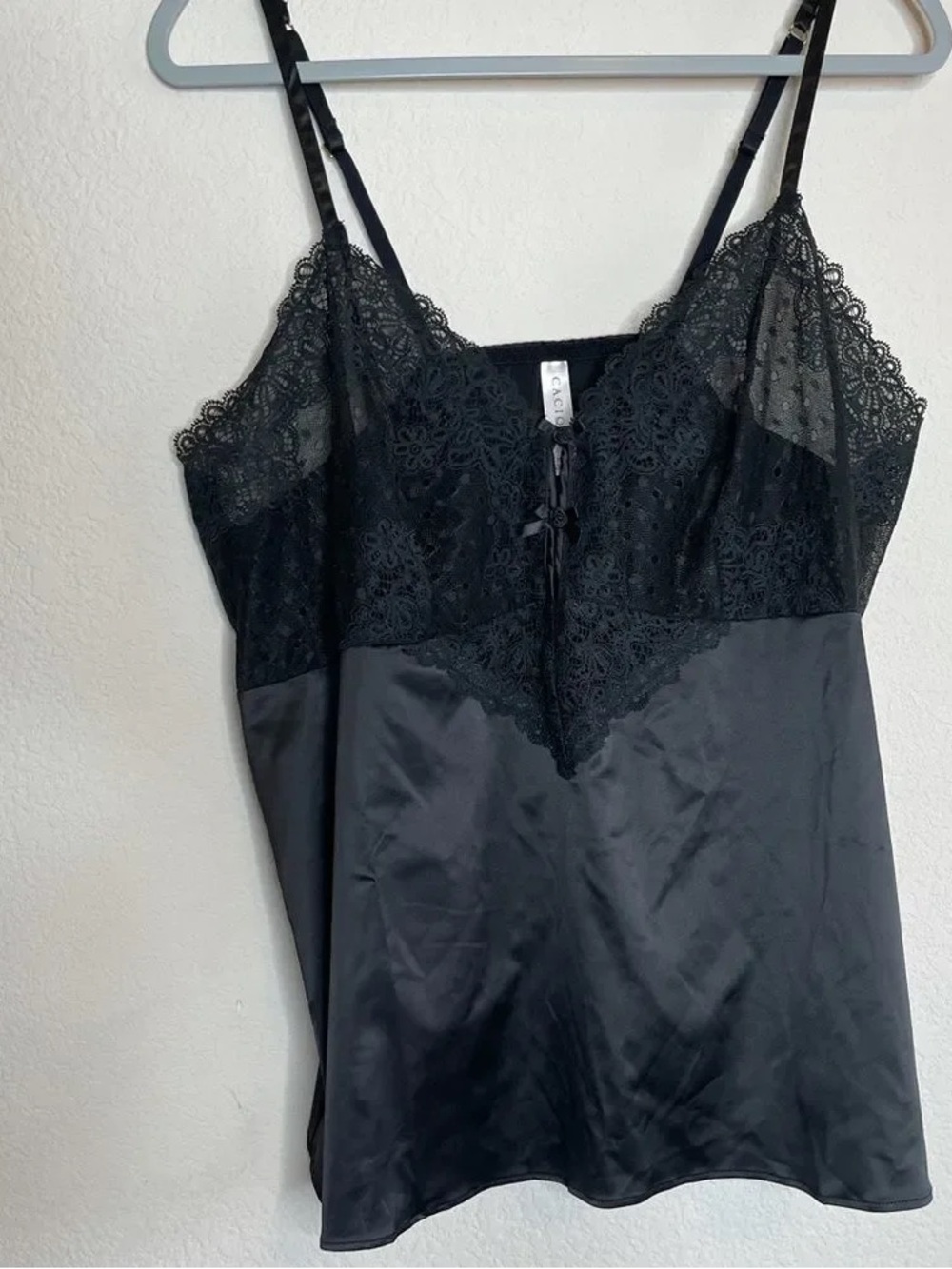 Black Lace Satin Cami with Adjustable Straps
